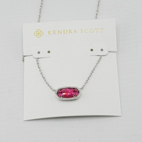 💗✨Kendra Scott Pink Shell Glass Silver Pendant Necklace - Picture 1 of 1